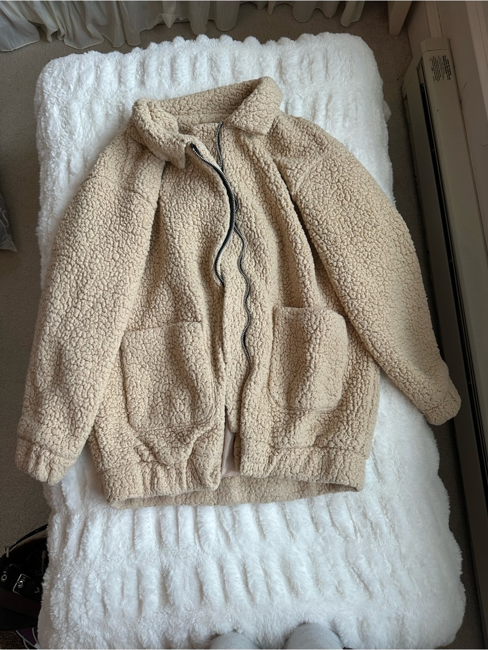 Cozy Teddy Sherpa Zip Jacket in Tan Size S